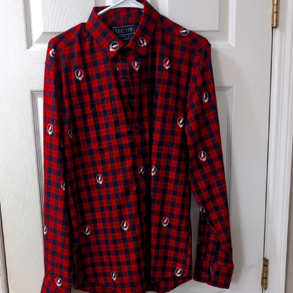 Red and Black Plaid Men's Shirt Grateful Dead